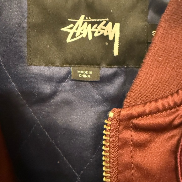 Stussy Maroon Bomber Jacket Streetwear - Picture 9 of 10
